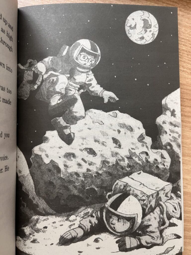 Magic tree house 8권에서 잭과 애니가 우주복을 입고 떠도는 모습