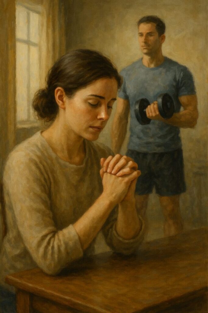 남편을 위한 기도 31일, 6일째 남편의 신체적 건강을 위해 기도하는 아내의 모습